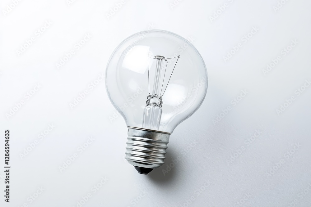 A clear glass light bulb with a metal base sits on a white background, symbolizing ideas and innovation. A clear glass light bulb with a metal base sits on a white background, symbolizing ideas and innovation.