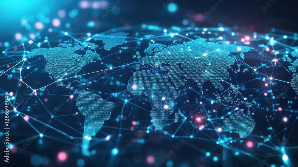 A high-tech illustration of a world map with interconnected digital pathways, emphasizing business, finance, and international networking. A high-tech illustration of a world map with interconnected digital pathways, emphasizing business, finance, and international networking.