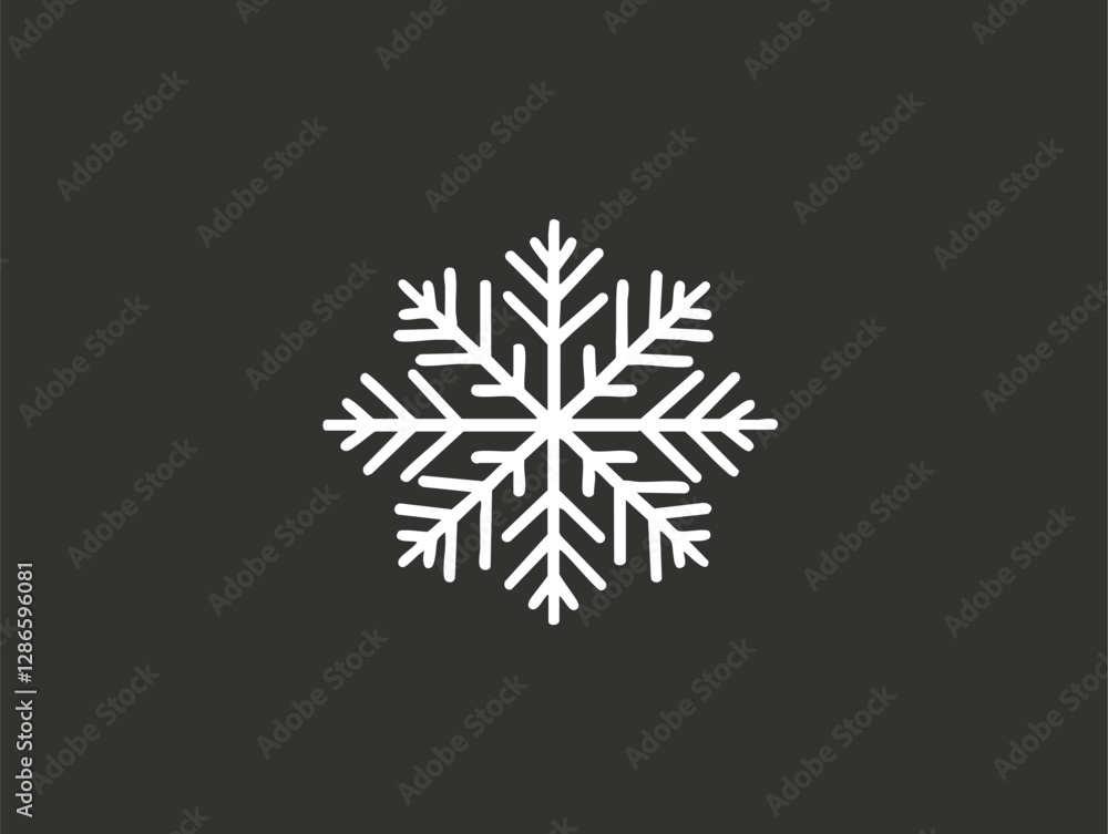 White snowflake icon on a dark background symbolizing winter season. White snowflake icon on a dark background symbolizing winter season.