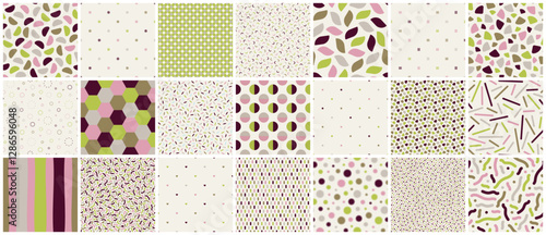 Collection of vector seamless colorful patterns. Cute repeatable delicate backgrounds. Trendy textile design. Minimalistic unusual prints