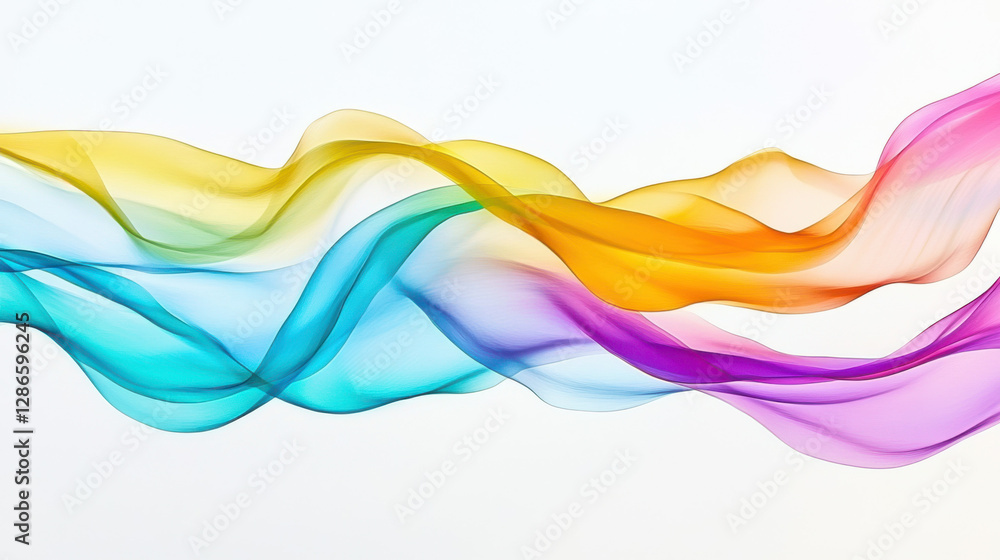 Fototapeta premium An organic, flowing abstract form with iridescent hues, evoking liquid or waves. Set on white, its vibrant colors and depth create a captivating, dynamic visual.