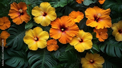 Wallpaper Mural Tropical Flowers & Lush Foliage Torontodigital.ca