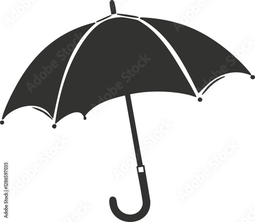 Black umbrella silhouette icon for weather and rain protection illustration.