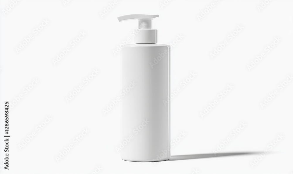White pump bottle mockup on white backdrop for product branding White pump bottle mockup on white backdrop for product branding