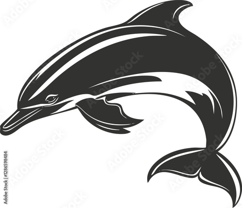 Black silhouette of a dolphin jumping, ideal for marine-themed designs.