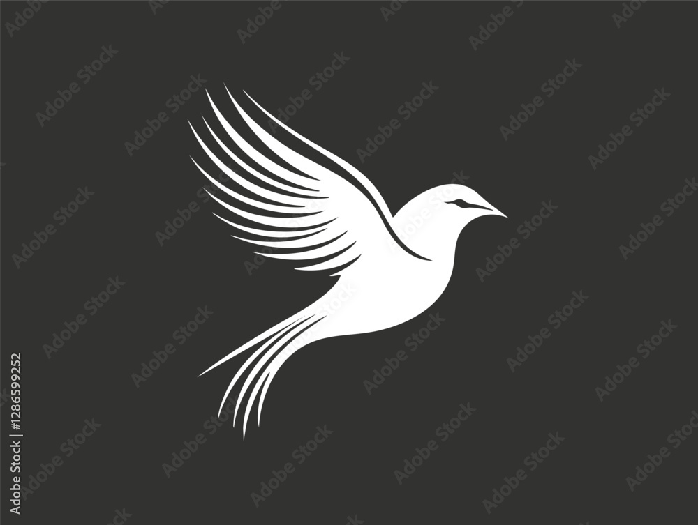White bird silhouette logo on a dark background, symbol of freedom. White bird silhouette logo on a dark background, symbol of freedom.