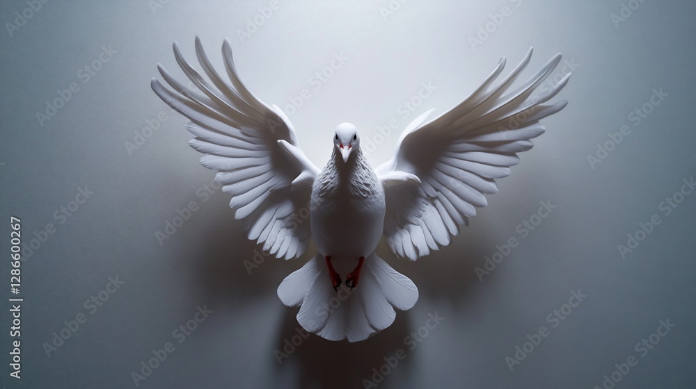 Naklejka premium Serene White Dove in Flight: A Symbol of Peace and Hope