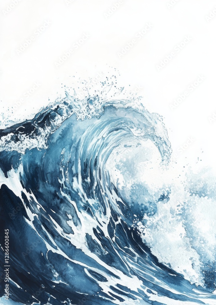 Ocean wave watercolor print, flat white background, 5:7 Ocean wave watercolor print, flat white background, 5:7