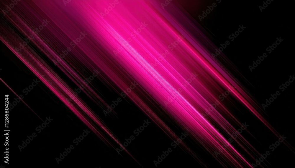Fototapeta premium dynamic diagonal magenta light streaks on black background, futuristic abstract motion effect, perfect for digital art designs
