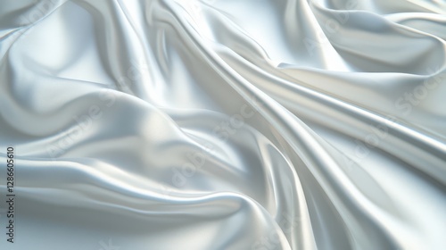 A white satin-like fabric with subtle streaks, arranged on a flat surface with light reflecting off its glossy finish.