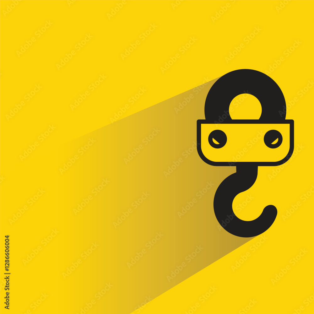 Fotografie hoist crane hook icon with shadow on yellow background