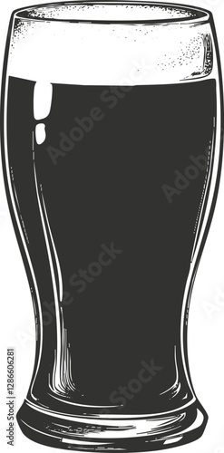 Monochrome illustration of a pint glass filled with dark beer.
