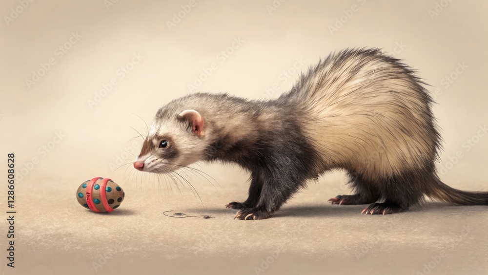 Ferret Curiously Approaching a Colorful Easter Egg Ferret Curiously Approaching a Colorful Easter Egg