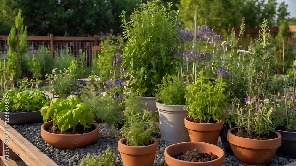 Fototapeta premium flower pots in a garden
