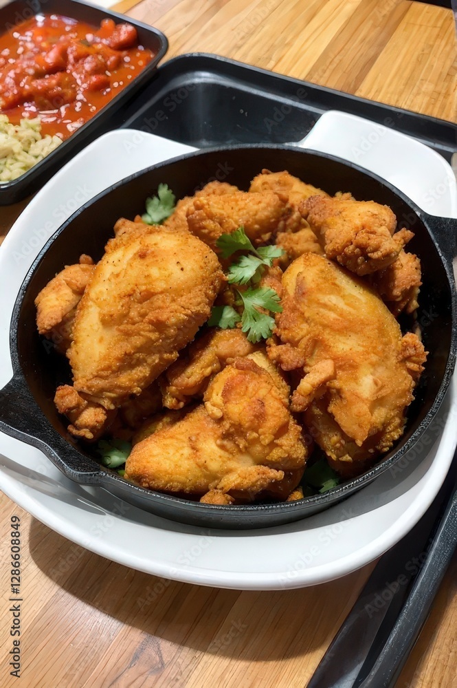 A plate of crispy, golden-brown fried chicken drumsticks served hot with a crunchy texture. Perfect for food advertisements, restaurant promotions, or comfort food concepts. A plate of crispy, golden-brown fried chicken drumsticks served hot with a crunchy texture. Perfect for food advertisements, restaurant promotions, or comfort food concepts.