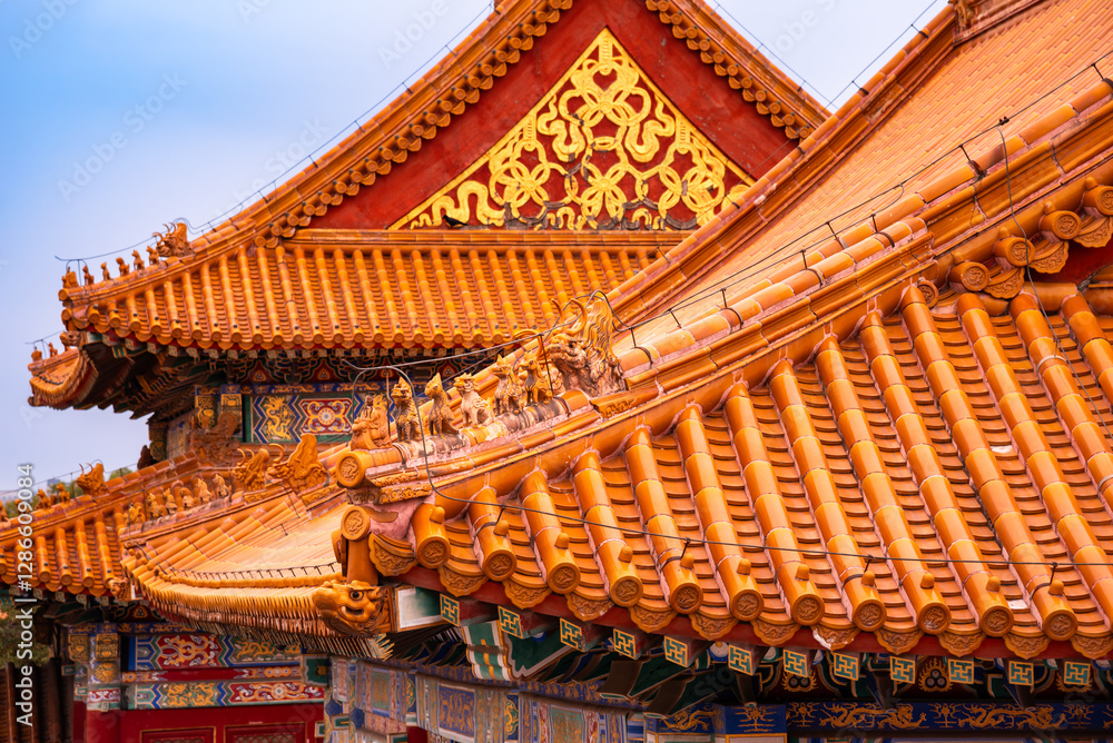 Roofs in Forbidden city in Beijing, China. Chinsese architecture and landmark Roofs in Forbidden city in Beijing, China. Chinsese architecture and landmark