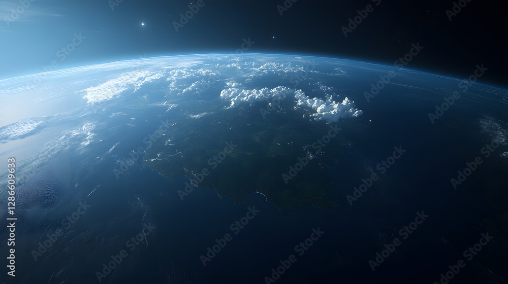 Obraz premium Aerial View of Earth at Night Showcasing Illuminated Landmasses and Oceanic Beauty