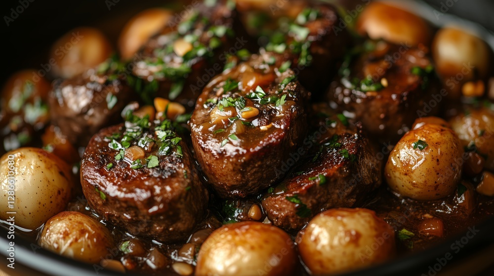 Slow stewed beef and small potatoes Slow stewed beef and small potatoes