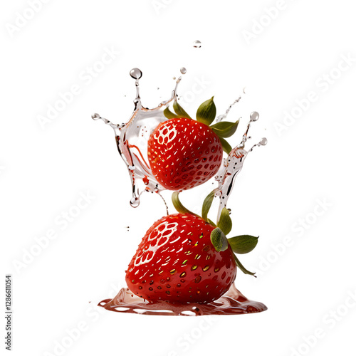 Two strawberry fruit isolated on a transparent background
