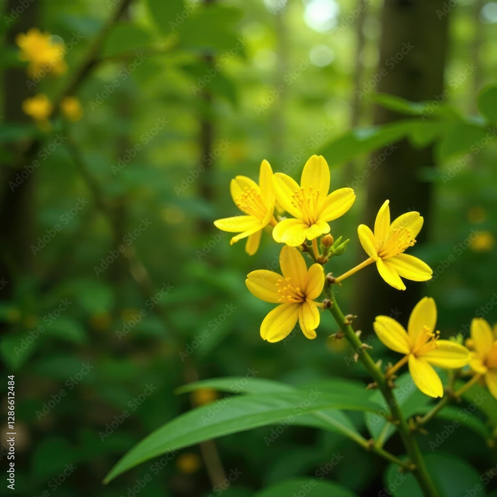Yellow Cassia Fistula flowers blooming on thorny shrubs in a tropical forest, forest, nature, ratchapruek Yellow Cassia Fistula flowers blooming on thorny shrubs in a tropical forest, forest, nature, ratchapruek