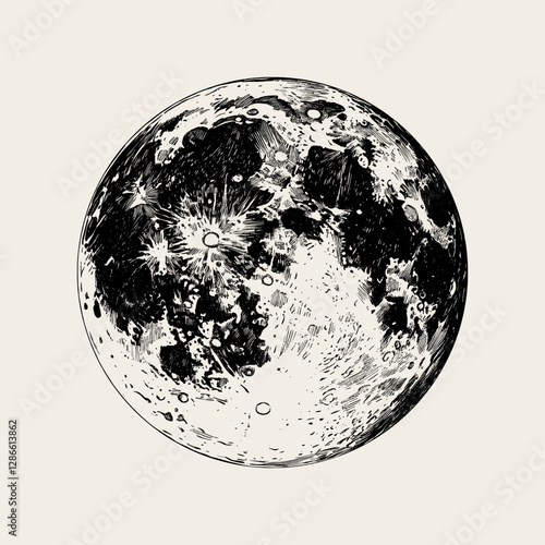 Moon vector hand drawn illustration in a vintage retro etched engraved style.