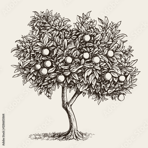 Hand drawn orange tree sketch vector illustration