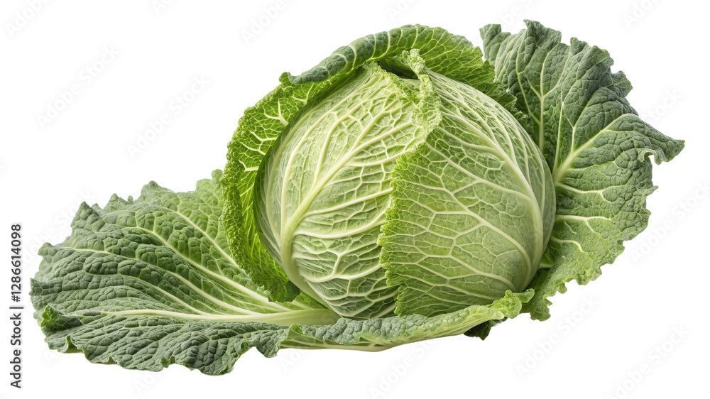 Fototapeta premium Savoy Cabbage, Single Whole Head, Isolated on Transparent Background, Fresh Vegetable, Green, cabbage, savoy, vegetable
