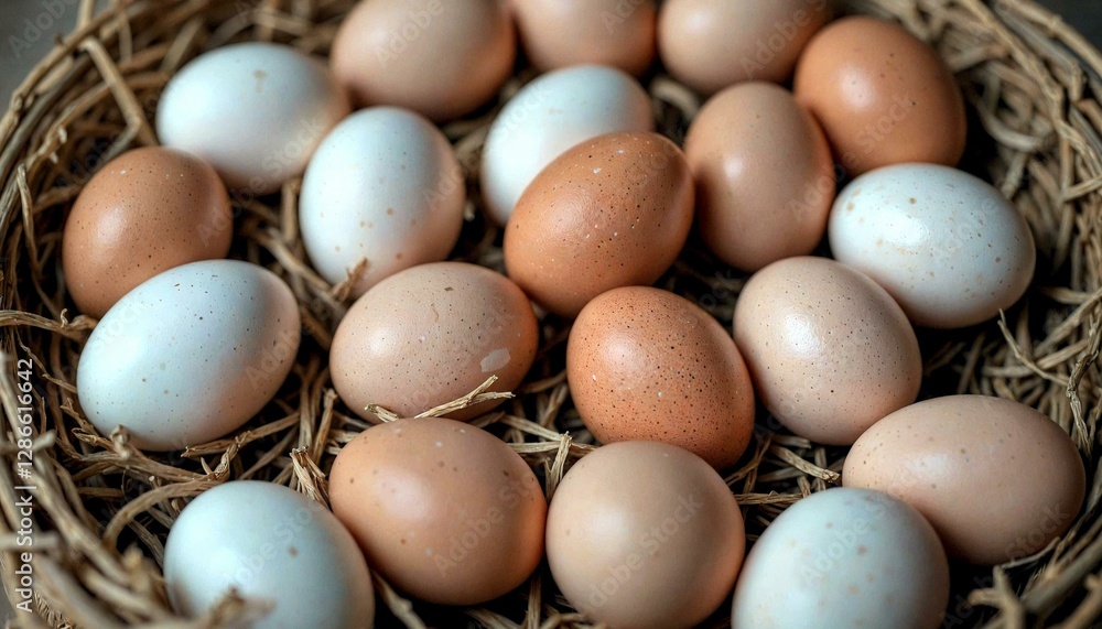 Close-Up Nest with Brown and White Eggs Close-Up Nest with Brown and White Eggs