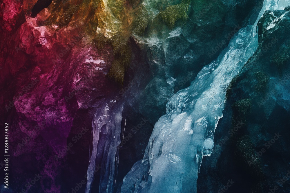 custom made wallpaper toronto digitalVibrant abstract image of icy formations on rocks, showcasing contrasting colors and textures.