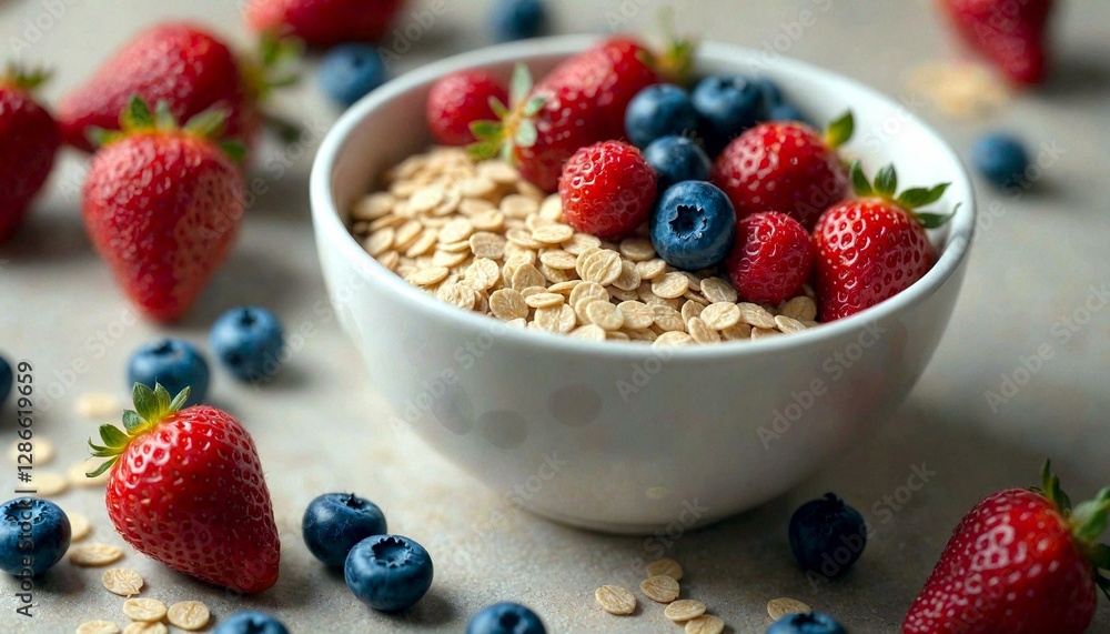 Bowl of Oats with Strawberries and Blueberries Bowl of Oats with Strawberries and Blueberries
