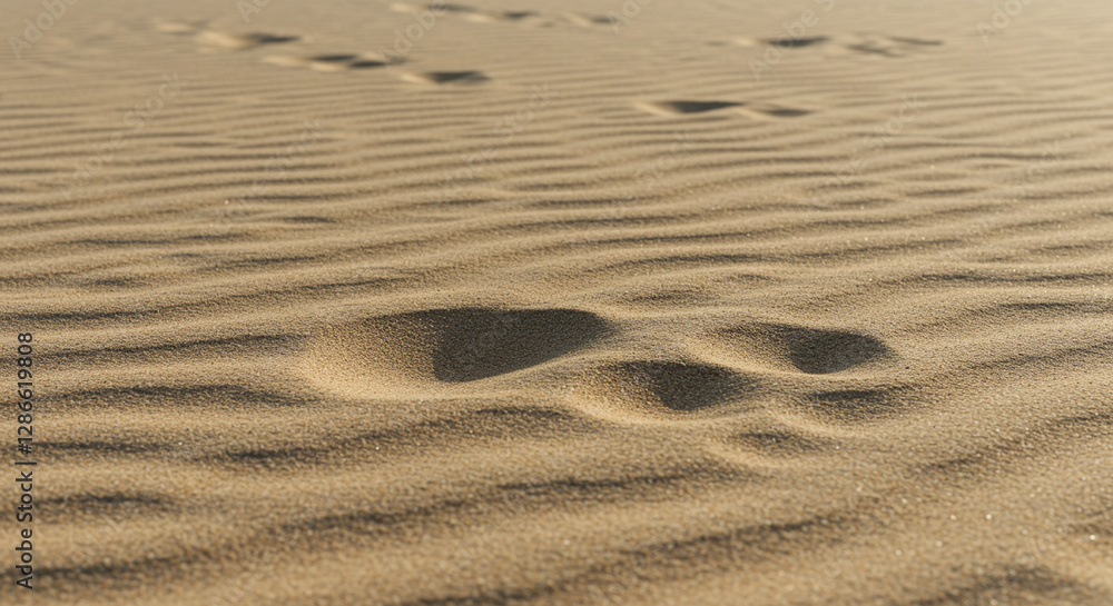 Close-up of desert sand with faint footprints. This close-up image captures the texture and subtle ripples of desert sand. Close-up of desert sand with faint footprints. This close-up image captures the texture and subtle ripples of desert sand.