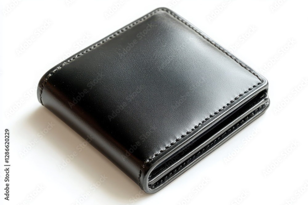 Stylish black leather wallet resting on a smooth surface, showcasing craftsmanship and elegance in design Stylish black leather wallet resting on a smooth surface, showcasing craftsmanship and elegance in design