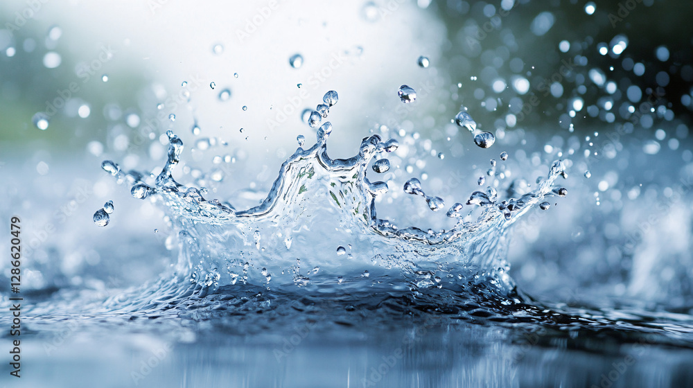 Water Dance: A close-up shot capturing the dynamic beauty of water droplets creating a crown-like splash, highlighting the fluidity and transparency of water. Water Dance: A close-up shot capturing the dynamic beauty of water droplets creating a crown-like splash, highlighting the fluidity and transparency of water.