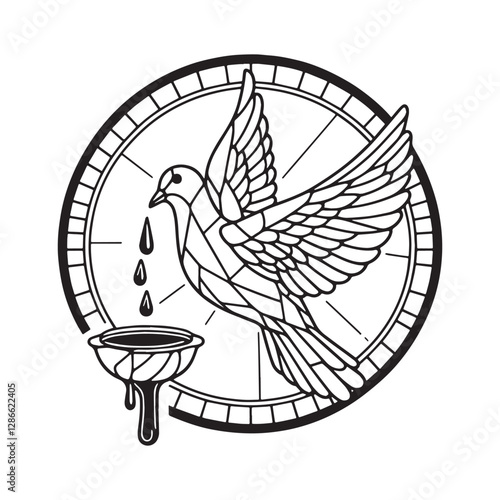 Dove of peace with anointing oil in mosaic style within a circular frame