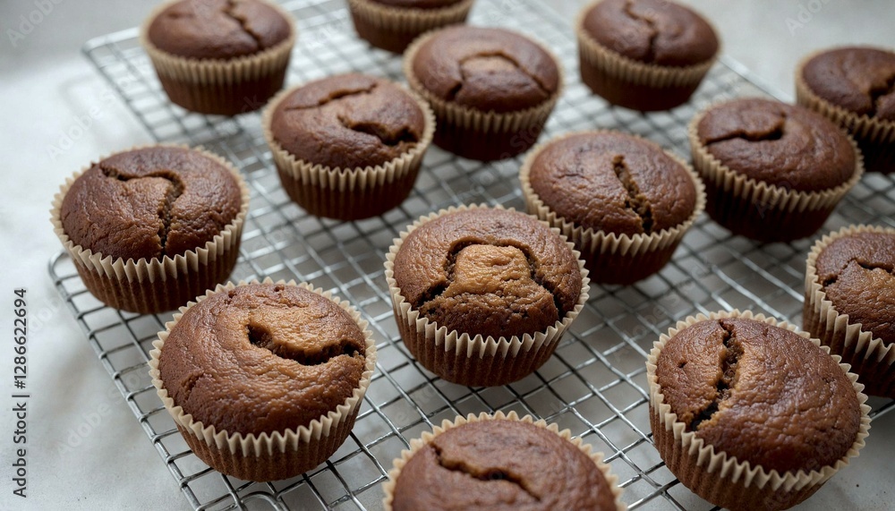 Tray of Chocolate Muffins on Wire Rack Tray of Chocolate Muffins on Wire Rack