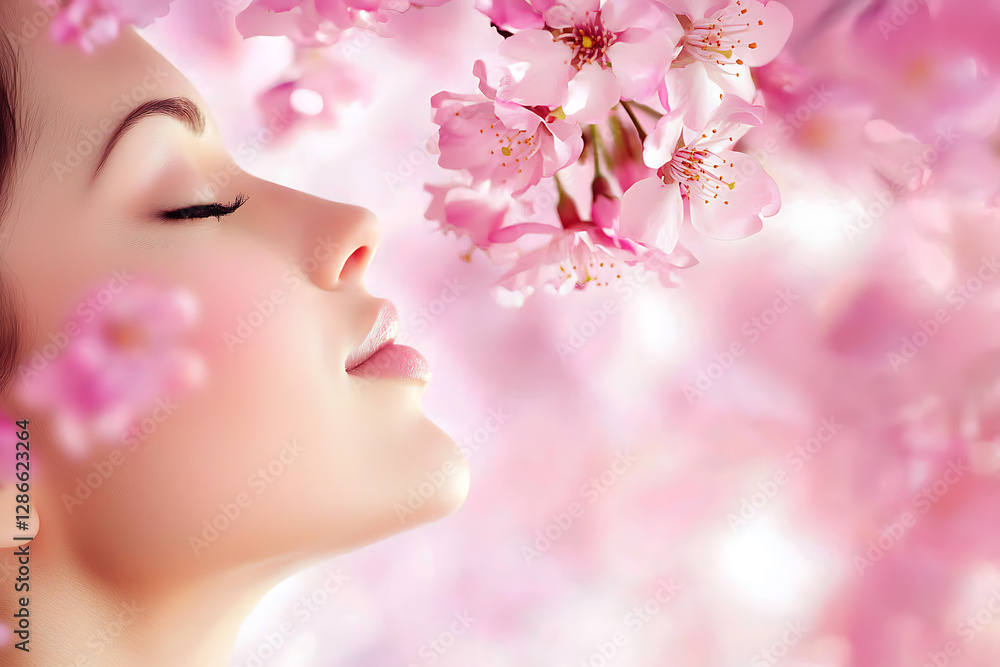 Blossoming beauty woman embracing cherry blossoms park portrait spring close-up nature's serenity Blossoming beauty woman embracing cherry blossoms park portrait spring close-up nature's serenity