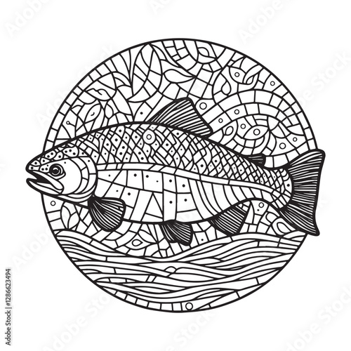 Elegant mosaic style salmon in an arc window illustration design