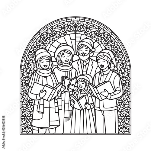 Festive family joy, Minimalist mosaic of Christmas caroling scene