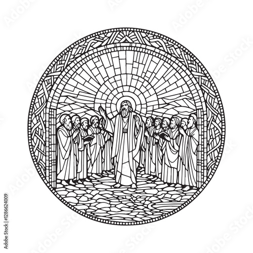 Haggai's call to rebuild the temple depicted in minimalist mosaic style