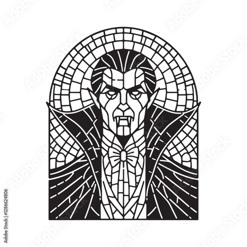 Minimalist Dracula Mosaic in Arc Window, A Timeless Vampire Icon