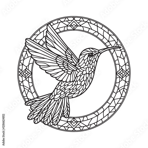 Minimalist Hummingbird Mosaic Outline in Arc Window Design