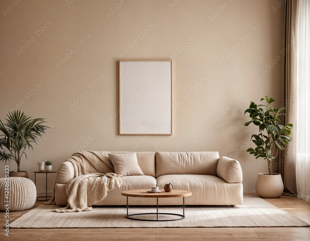 Fototapeta premium Modern minimal interior living room with white sofa and wooden floor white wall