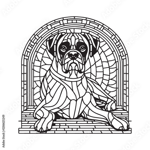 Minimalist Mosaic Boxer Dog in Arc Window Design