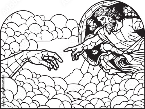 Minimalist Mosaic Depiction of Divine Touch in Arc Window 1330 Artwork