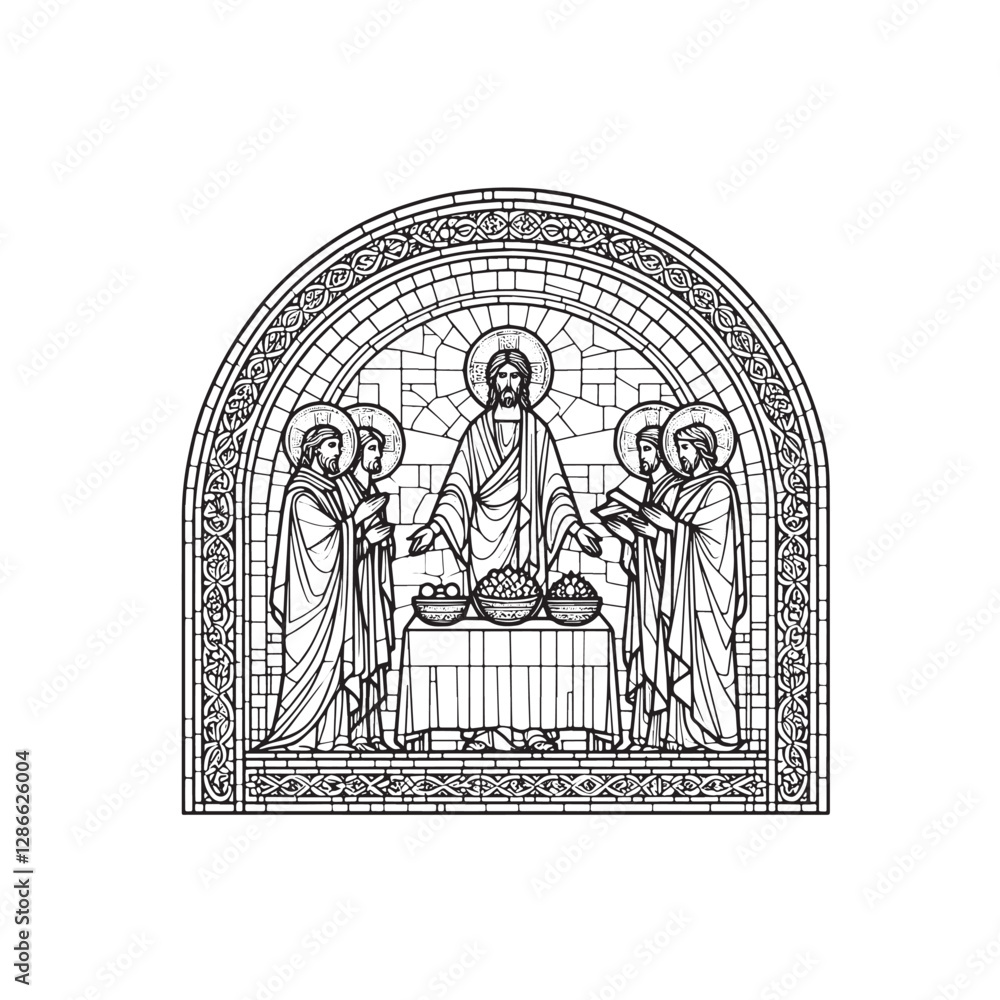 Fototapeta premium Minimalist mosaic depiction of the presentation of the Lord feast