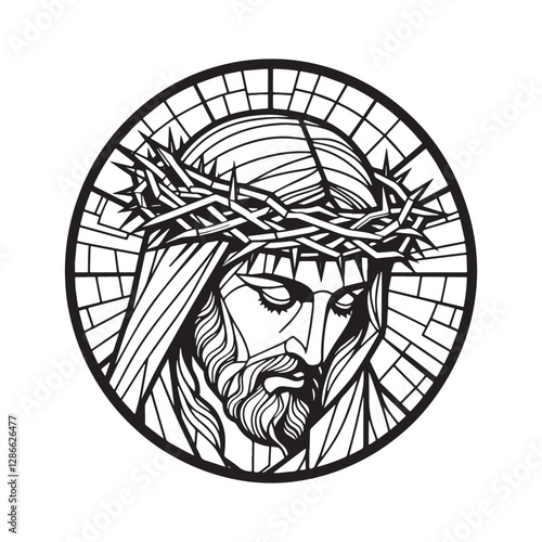 Minimalist mosaic illustration of Jesus Christ wearing a crown of thorns