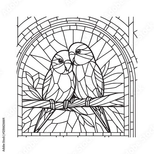 Minimalist Mosaic Lovebirds in Arc Window 5931