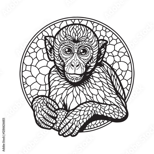Minimalist Mosaic Macaque Monkey Coloring Page Design
