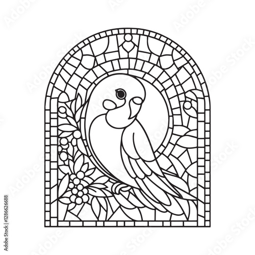 Minimalist Mosaic Lovebird in Arc Window Design 5860