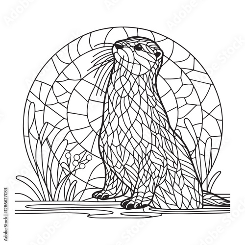 Minimalist Mosaic Otter in Arc Window Design 1349